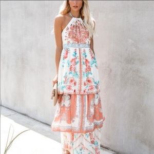Vici Ibiza Floral Tiered Halter Maxi Dress